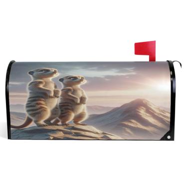 Imagem de TSENQUE Capas de caixa de correio magnéticas sazonais dois suricatos na montanha capa de caixa de correio de vinil outono moderna decoração de jardim tamanho padrão 52,6 x 45,8 cm