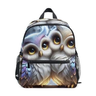 Imagem de Cute Owl Love Birds Simple Modern Kids Backpack with Whistle, 2 Bottle Pockets, Lightweight, Travel Backpack for Kids 10x4x12 In, for Ages 3-8