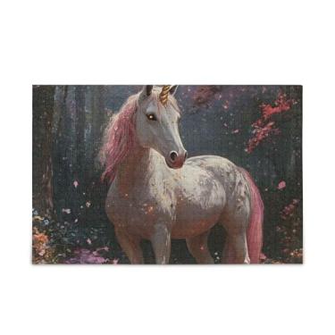Imagem de Quebra-cabeça de flor de unicórnio rosa de 1000 peças, quebra-cabeças exclusivos de papel e composto de madeira para adultos com bolsa de armazenamento