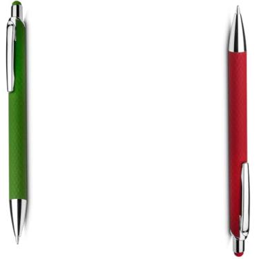 Imagem de Caneta Esferográfica Executiva em Alumínio Reciclável, Escrita Azul, Ponta Touch, Corpo Cilíndrico, Acabamento Fosco, Refil Parker, 14cm (Verde e Vermelho)