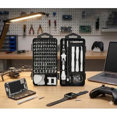 Imagem de Conjunto de chaves de fenda de precisão 115 em 1, kit de ferramentas de reparo eletrônico, broca micromagnética com eixo flexível para telefone, Mac, computador, relógio, console, campainha