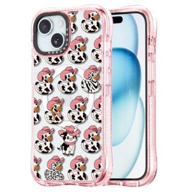 Imagem de Rosarnnah Capa para iPhone 15 fofa - compatível com Magsafe - Capa de telefone à prova de choque com proteção contra quedas de grau militar de 6 m - Design engraçado de vaca leiteira e pato (6,1 cm