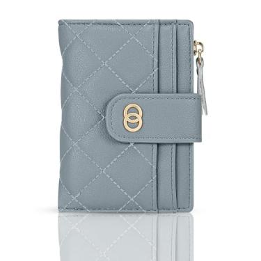 Imagem de Carteira pequena para mulheres - Carteira com porta-cartão de crédito para mulheres e meninas - Carteira pequena dobrável com zíper, mini porta-moedas com janela para identidade, Azul, Carteira