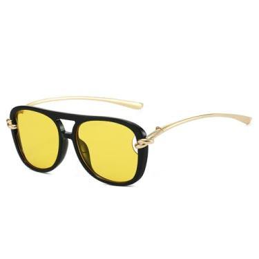 Imagem de Óculos de Sol UV400 - Tamanho Grande Estilo Punk com Armação Oval Dupla em Metal para Homens e Mulheres, Ideais para Esportes ao Ar Livre, Corrida e Ciclismo, Preto e Amarelo