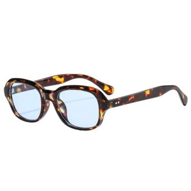 Imagem de Óculos de Sol UV400 - Lentes Ovais Transparentes Estilo Oceano com Rebites, Unissex, para Esportes ao Ar Livre, Corrida e Ciclismo, Estampa de Leopardo Azul