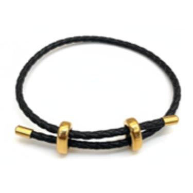 Imagem de Pulseira de couro trançado de aço inoxidável banhado a ouro 18 K para mulheres e homens - Pulseira ajustável de couro bovino genuíno - Joia minimalista da amizade boêmia, presente, One Size, Couro