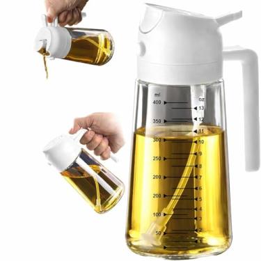 Imagem de Vicnista Pulverizador duplo de azeite de oliva e garrafa de vidro para cozinha com adesivo - 470 ml, acessório de fritadeira a ar livre de BPA - para cozinhar, churrasco, assar e salada (branco)