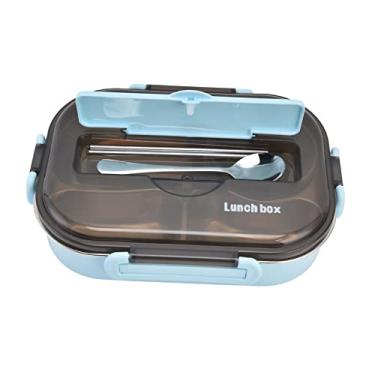 Imagem de Phefop Lancheira Infantil Portátil de Aço Inoxidável 304, Caixa de Quatro Compartimentos de 1,3l Com Tigela de Sopa, Perfeita para Escola e Viagens (Azul 【Pauzinhos e colher grátis】)