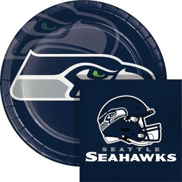 Imagem de Trendware Seattle Seahawks Kit de prato de papel e guardanapo para festa, 72 unidades