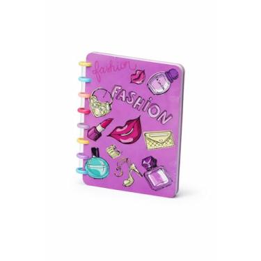 Imagem de Caderno Inteligente A5, Papelaria Fofa Kwai, Design Fashion com Ilustrações de Moda, Capa Roxa com Discos Coloridos