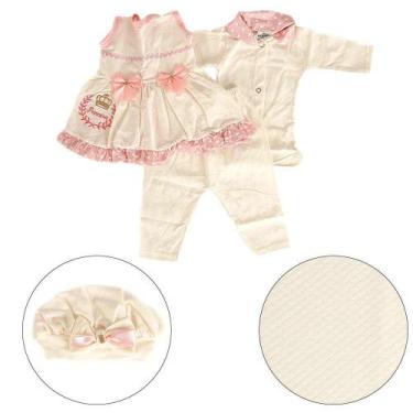 Imagem de Roupinha Boneca Baby Reborn 5PÇS Touca+Manta Lindo Rosa - Cegonha Rebo