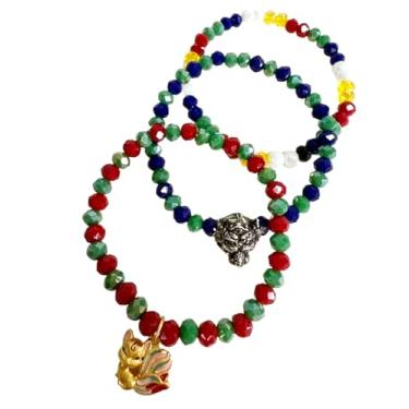 Imagem de Pulseira elástica com contas de plástico coloridas com 9 contos de raposa e amuleto tailandês – Pulseira elástica de cor Feng Shui, joia Lucky Charm, tamanho de presente unissex 5 mm.