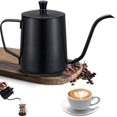 Imagem de Chaleira com bico em forma de pescoço de ganso, cafeteira em aço inoxidável, cafeteira, bule, chaleira, adequada para fogões elétricos de cerâmica, 350 ml (Preto)