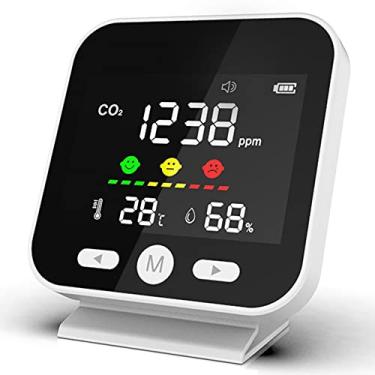 Imagem de Detector de dióxido de carbono CO2, monitor de qualidade do ar com campainha, monitor em tempo real, níveis de ventilação de ar interno com níveis de CO2 PPM, para carro de escritório doméstico