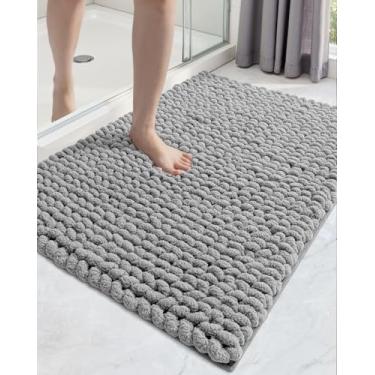 Imagem de DEXI Tapetes de banheiro 43 x 76 cm, tapete de banho lavável antiderrapante, tapetes superabsorventes de chenille ultra grossos para piso de chuveiro, tapete felpudo fofo de pelúcia para banheira