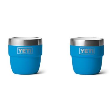 Imagem de Copo empilhável YETI Rambler de 118 ml, aço inoxidável, copo de café expresso/café isolado a vácuo, pacote com 2, azul ondulado grande
