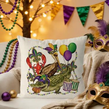 Imagem de Capas de almofada de carnaval 45,7 x 45,7 cm lagostins crocodilo pelicano fronha floral de lis férias sala de estar fronha de almofada decorativa para sofá