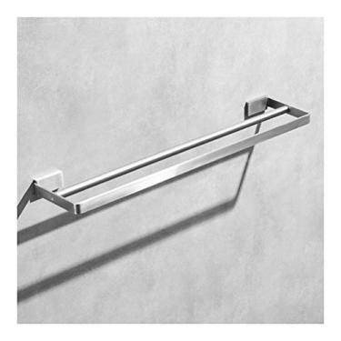 Imagem de CGKs6anmU Prateleira de banheiro toalheiro de banheiro aço inoxidável montado na parede prateleira de canto de chuveiro 40 ~ 80 cm barra de toalha dupla extra longa 0726 (tamanho: 70 cm) (80 cm)