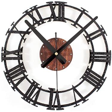 Imagem de AkosOL Relógio de parede vintage grande relógio de parede redondo europeu retrô decorativo com algarismos romanos, ideal para casa, sala de estar, quarto, cozinha, decoração de relógios