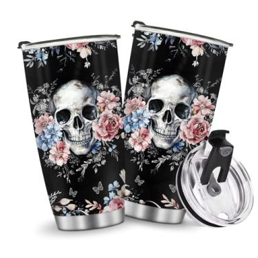 Imagem de Caneca de café com isolamento térmico copo de viagem garrafa de água estilo caveira presentes de Natal aniversário dia das crianças presente de aniversário homens gelados 590 ml alça de aço inoxidável