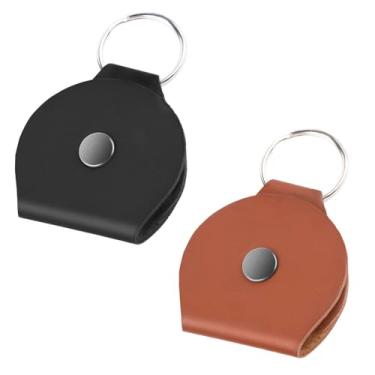 Imagem de WLLHYF Porta-chaveiro de couro, 2 peças bolsa de viagem fina para joias, caixa de armazenamento de anel de cerimônia de noivado de casamento, estojo plano de gancho de orelha, bolsa de moedas pequena para academia, marrom e preto