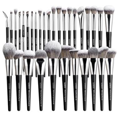 Imagem de LORYP Conjunto de pincéis de maquiagem profissionais 32 peças preto fosco kit de pincéis cosméticos para todos os rostos e olhos de cabelo sintético vegano macio para artistas e entusiastas