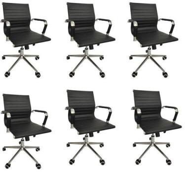 Imagem de Kit 6 Cadeiras Office com Rodízio e Encosto Esteirinha Baixa - Espress