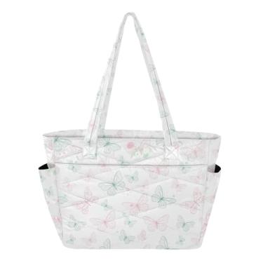 Imagem de Burbuja Bolsa feminina Butterfles, sacola fofa com bolsos, leve e acolchoada para laptop, para viagem, escola, trabalho, academia
