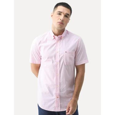 Imagem de Camisa Tommy Hilfiger Masculina Manga Curta Xadrez Gingham Branca/ Claro-Masculino