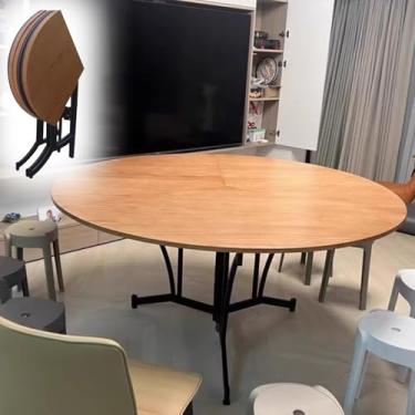 Imagem de Mesa dobrável redonda portátil de madeira de pinheiro, mesa de jantar interna e externa, mesa de banquete de 80 ~ 130 cm para 4 5 6 7 8 9, mesa de jardim, mesa de café e cartão, mesa de piquenique (90