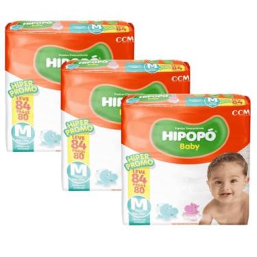 Imagem de Kit 3 Pcts Fraldas Descartável Infantil Hipopó Baby Hiper Tamanho M - 