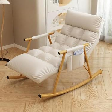 Imagem de Cadeira de balanço moderna para quarto, confortável para sala de estar, cadeira de jardim com apoios de braços, cadeira de balanço de acampamento respirável para uso interno, cadeira ergonômica