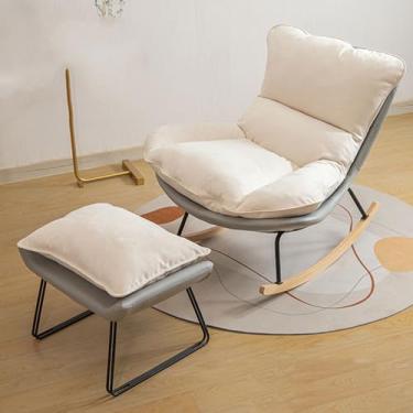 Imagem de Cadeira de balanço interna aconchegante com descanso para os pés – Cadeira de braço basculante moderna para quarto e sala de estar – Cadeira de leitura perfeita para o máximo conforto