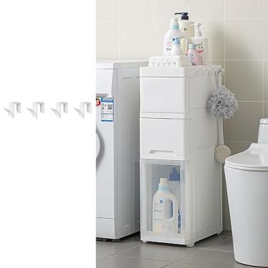 Imagem de Carrinho com rodas, organizador de carrinho de banheiro com porta e prateleiras, carrinho de rodinhas para banheiro, lavanderia, cozinha, armário de banheiro estreito (tamanho: C)