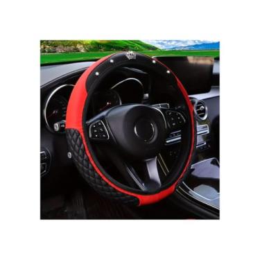 Imagem de Capa de volante de carro brilhante, couro diamante, cristal, strass, veículos, protetor de volante, acessórios de decoração de interiores automotivos, antiderrapante, ajuste universal (rosa) (vermelho