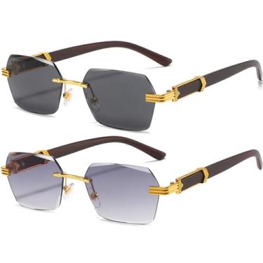 Imagem de AIEYEZO Óculos de sol retrô sem aro retangular, unissex, vintage, sem moldura, modernos, quadrados, matizados, Pacote com 2 (dourado/cinza + gradiente dourado/cinza), MM