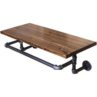 Imagem de Prateleiras de parede prateleira de escada retro industrial prateleira de tubo de água sala de estar estante de madeira maciça (preto 80 x 20 x 3 cm) (preto 80 x 20 x 2 cm)