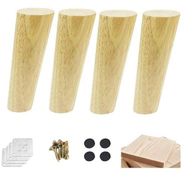 Imagem de CNBYDK 4 pernas de madeira para móveis, pés de substituição de madeira maciça cônica, material de madeira de borracha, para sofá, guarda-roupa, cama, otomano, com