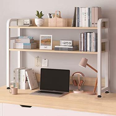 Imagem de EESHHA Estante de mesa de mesa de computador, prateleira de escritório, prateleira de armazenamento de mesa de escritório, prateleiras de estante de bancada de madeira para material de escritório