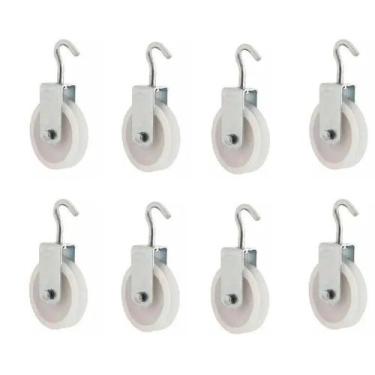 Imagem de KIT 8 ROLDANA PLASTICA NYLON PARA VARAL 8cm COM GANCHO REFORÇADA - Con