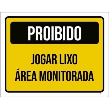 Imagem de Placa Sinalização Proibido Jogar Lixo Área Monitorada 36X46
