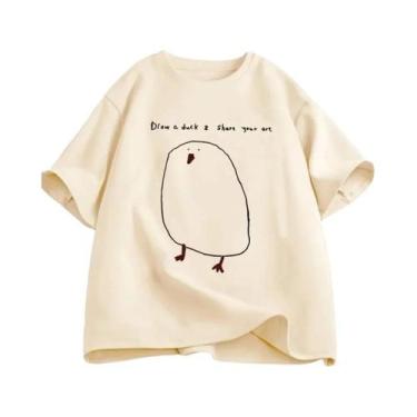 Imagem de Camiseta Feminina Com Estampa De Pato Engraçada, Casual, Verão, Manga 