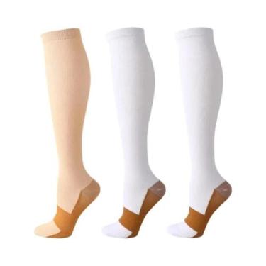 Imagem de Meias De Compressão Unissex De Cobre 3 Pares Até O Joelho Antifadiga A