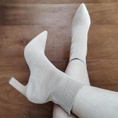 Imagem de Bota Meia Rafel  Knit Salto alto Bico fino - HOLA, Bege,  36