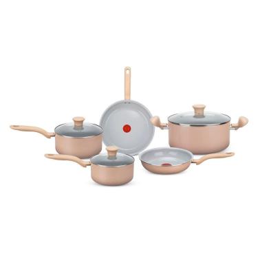 Imagem de Conjunto de Panelas 5 Peças Ceramic Light Sand Vanilla Caçarola e Frigideiras em Alumín...