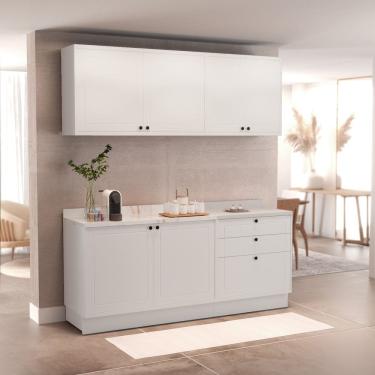 Imagem de Cozinha Compacta Modulada 6 Portas 3 Gavetas 100% Mdf 1 Tampo Sevilha Branco Artico