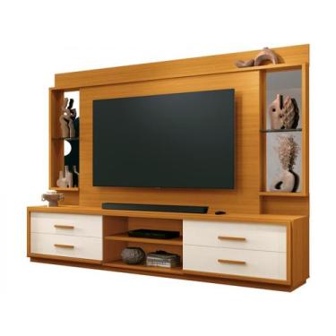 Imagem de Estante Home para TV até 75 4 Gavetas EDN Móveis Len, Cedro e Off Whit