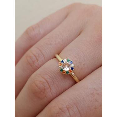 Imagem de Anel chuveirinho na cor mica dourada cristal banhada a ouro 18k - LID 