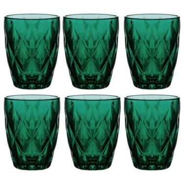 Imagem de Jogo 6 Copos de Vidro Diamond Verde Jade 280ml Luxo Bebidas Água Suco 