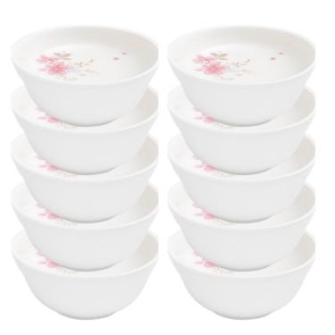 Imagem de Jogo 10 Tigelas Cumbuca Média Saladeira Sobremesas Flowers em Vidro Opalino com Estampa Floral Branco e Rosa em Casa Tem